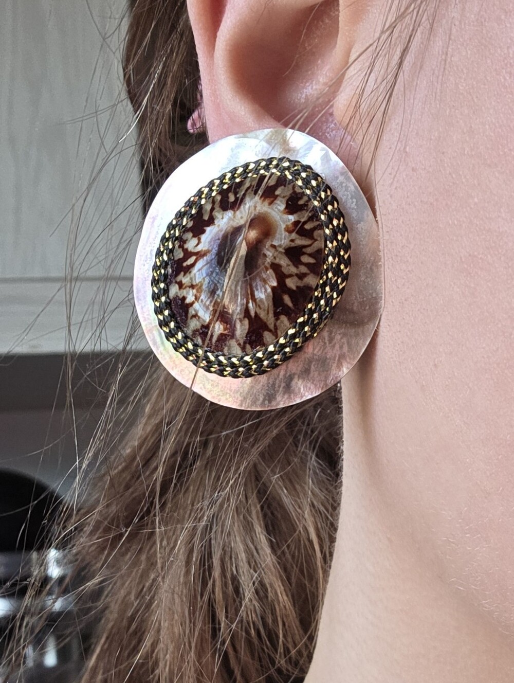 Mother-of-Pearl and Tiger Cowrie Statement Earrings